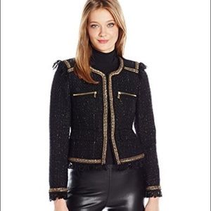 Juicy Couture Speckled Tweed Gold Chain Jacket